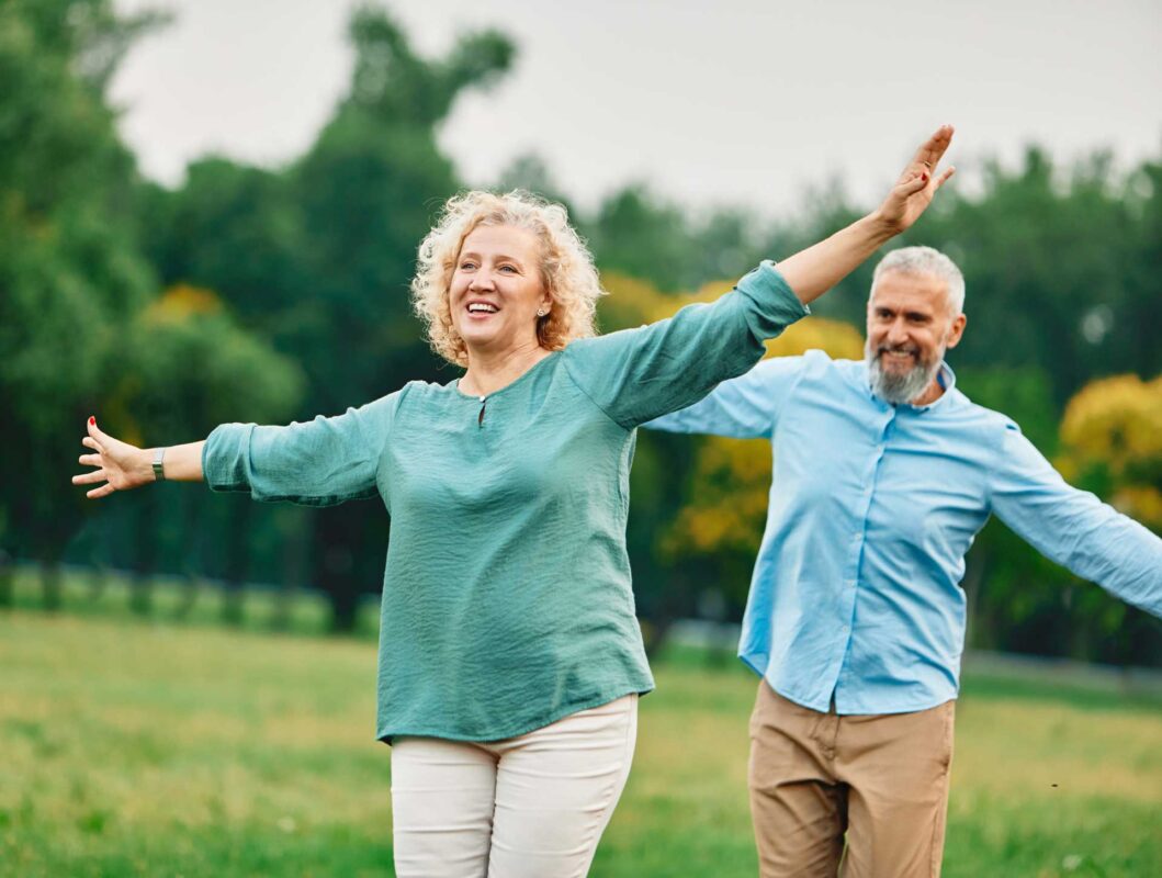 couple balancing while walking