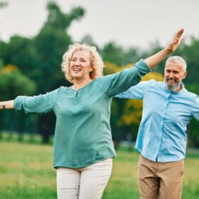 couple balancing while walking